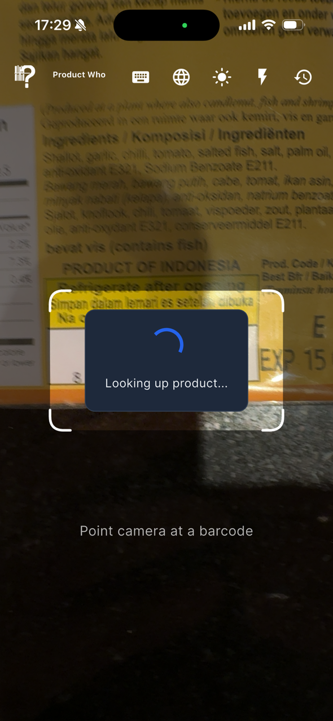 Scanning a product barcode